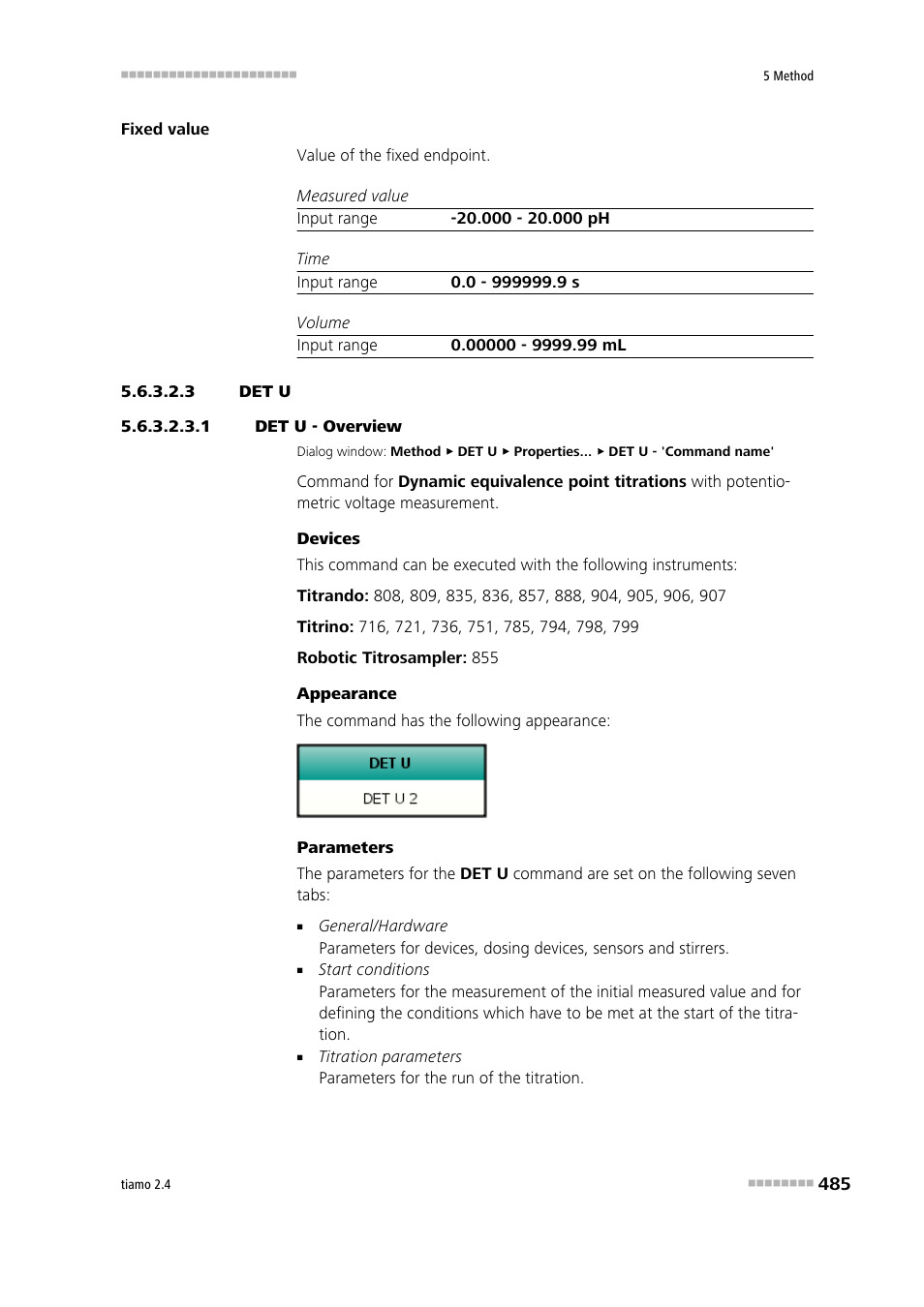 3 det u, 1 det u - overview, Det u | Metrohm tiamo 2.4 Manual User Manual | Page 501 / 1717