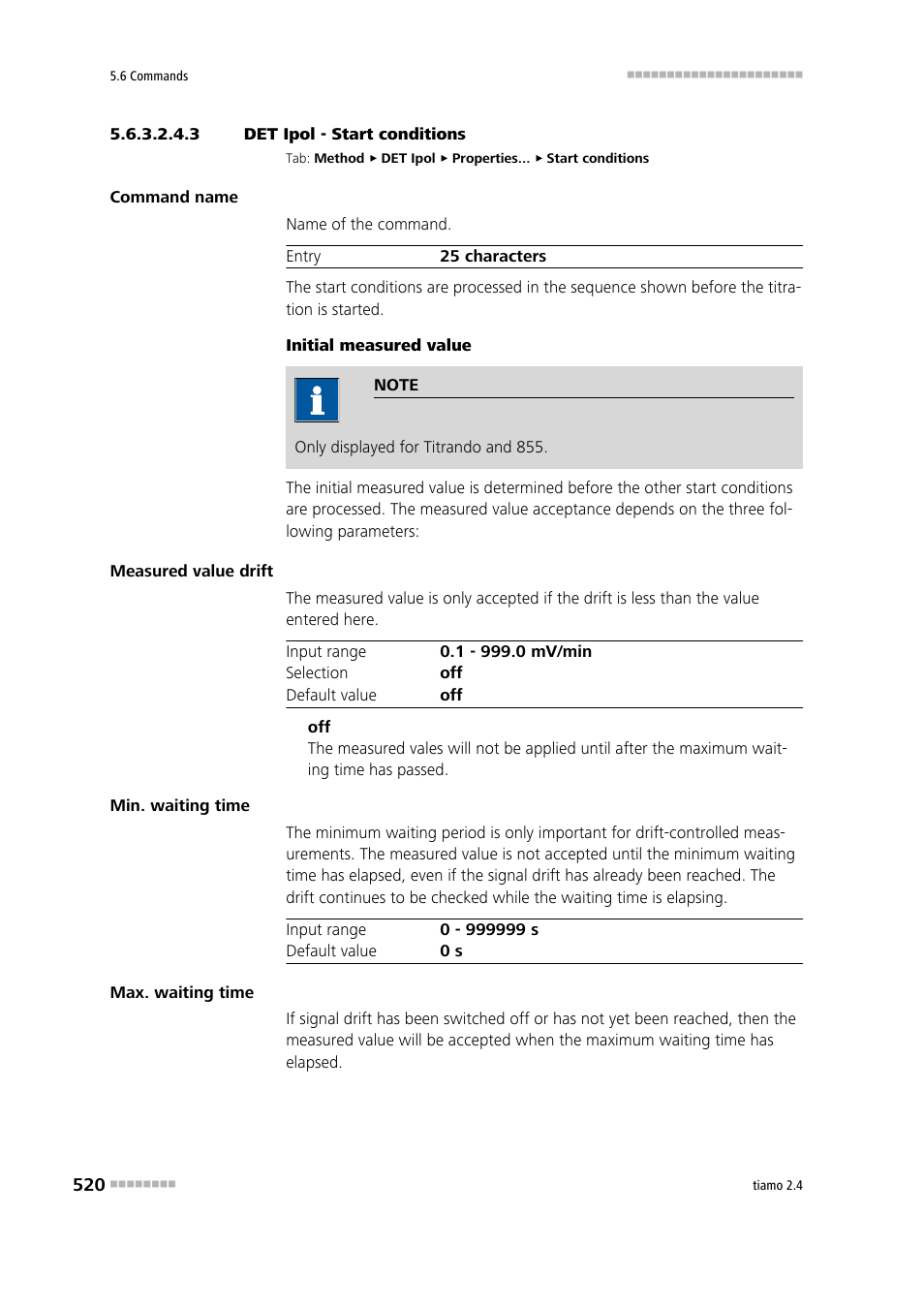 3 det ipol - start conditions, Start conditions | Metrohm tiamo 2.4 Manual User Manual | Page 536 / 1717