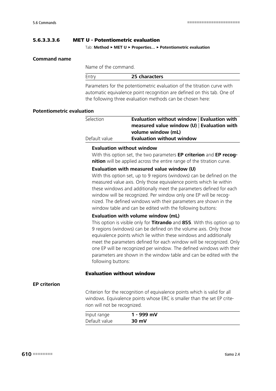 6 met u - potentiometric evaluation, Potentiometric evaluation | Metrohm tiamo 2.4 Manual User Manual | Page 626 / 1717