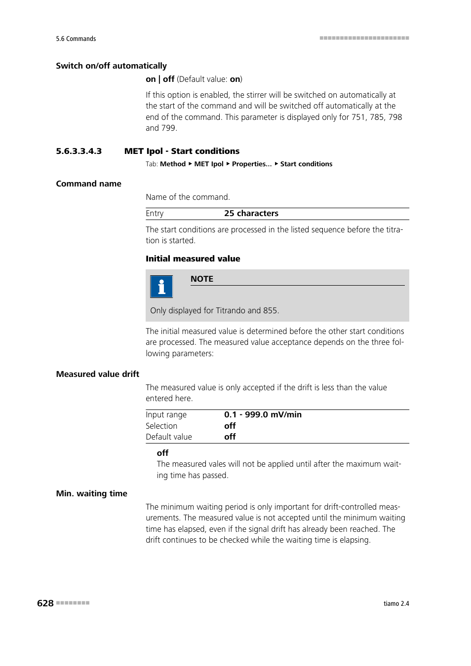 3 met ipol - start conditions, Start conditions | Metrohm tiamo 2.4 Manual User Manual | Page 644 / 1717