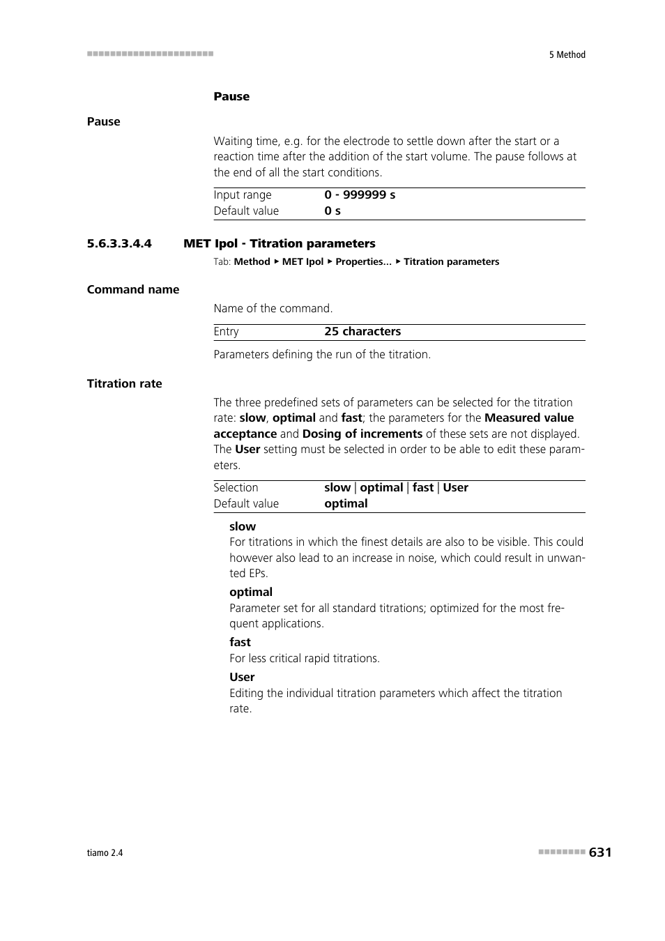 4 met ipol - titration parameters, Titration parameters | Metrohm tiamo 2.4 Manual User Manual | Page 647 / 1717