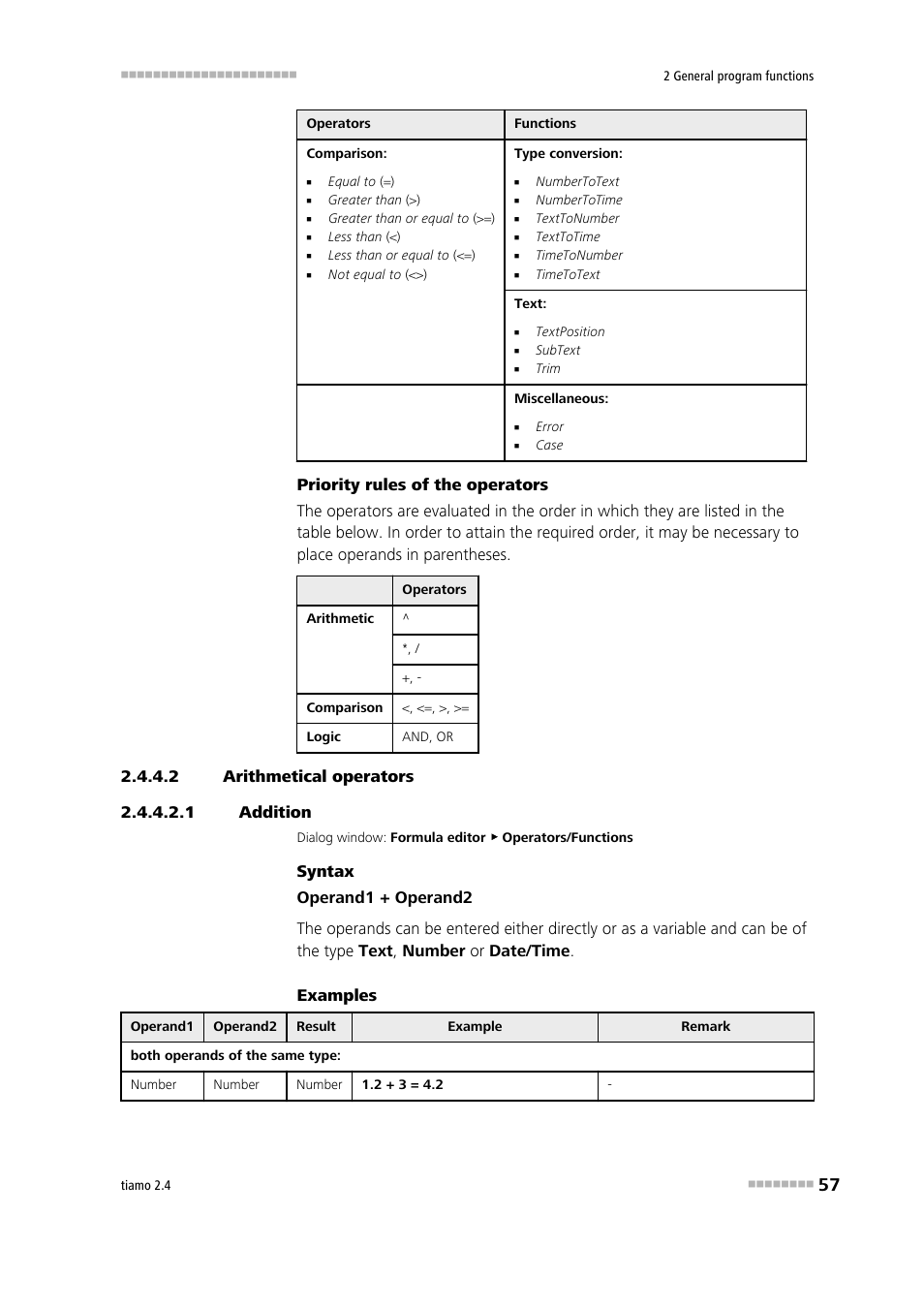 2 arithmetical operators, 1 addition, Addition | Addition (+) | Metrohm tiamo 2.4 Manual User Manual | Page 73 / 1717