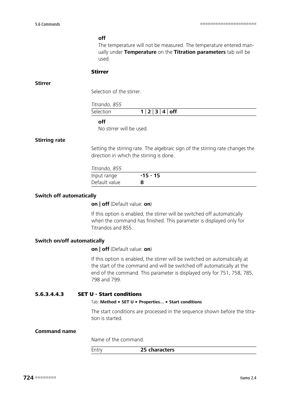 3 set u - start conditions, Start conditions | Metrohm tiamo 2.4 Manual User Manual | Page 740 / 1717