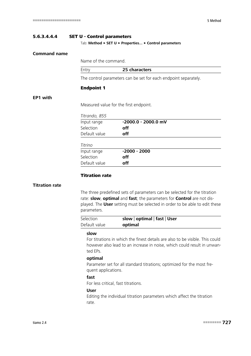 4 set u - control parameters, Control parameters | Metrohm tiamo 2.4 Manual User Manual | Page 743 / 1717