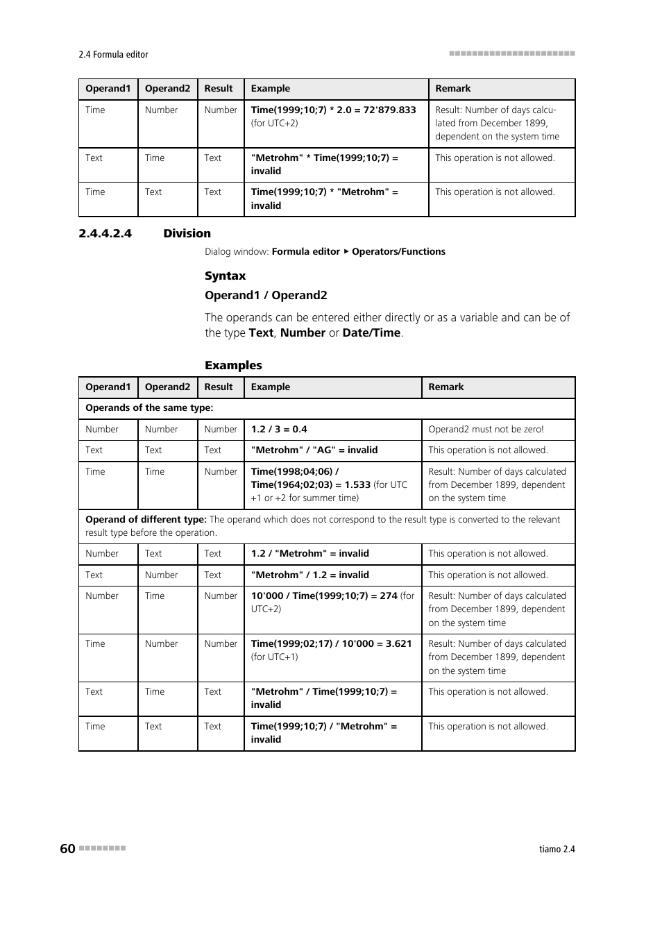 4 division, Division, Division (/) | Metrohm tiamo 2.4 Manual User Manual | Page 76 / 1717