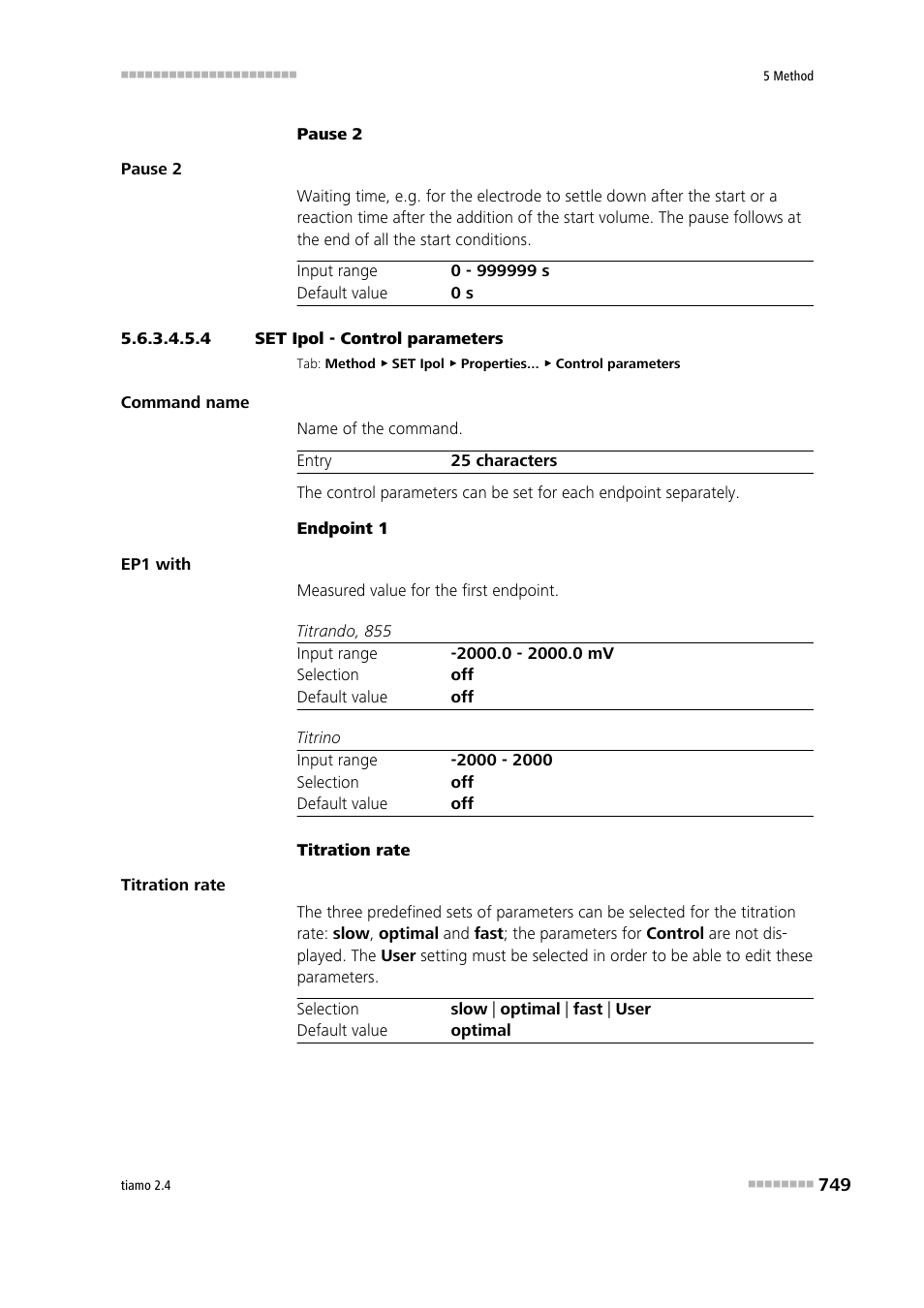 4 set ipol - control parameters, Control parameters | Metrohm tiamo 2.4 Manual User Manual | Page 765 / 1717