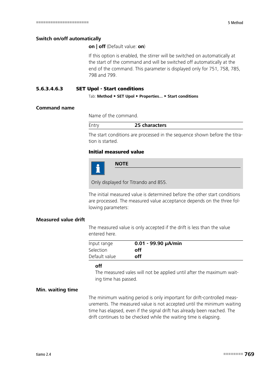 3 set upol - start conditions, Start conditions | Metrohm tiamo 2.4 Manual User Manual | Page 785 / 1717