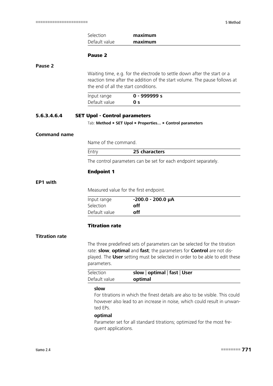 4 set upol - control parameters, Control parameters | Metrohm tiamo 2.4 Manual User Manual | Page 787 / 1717