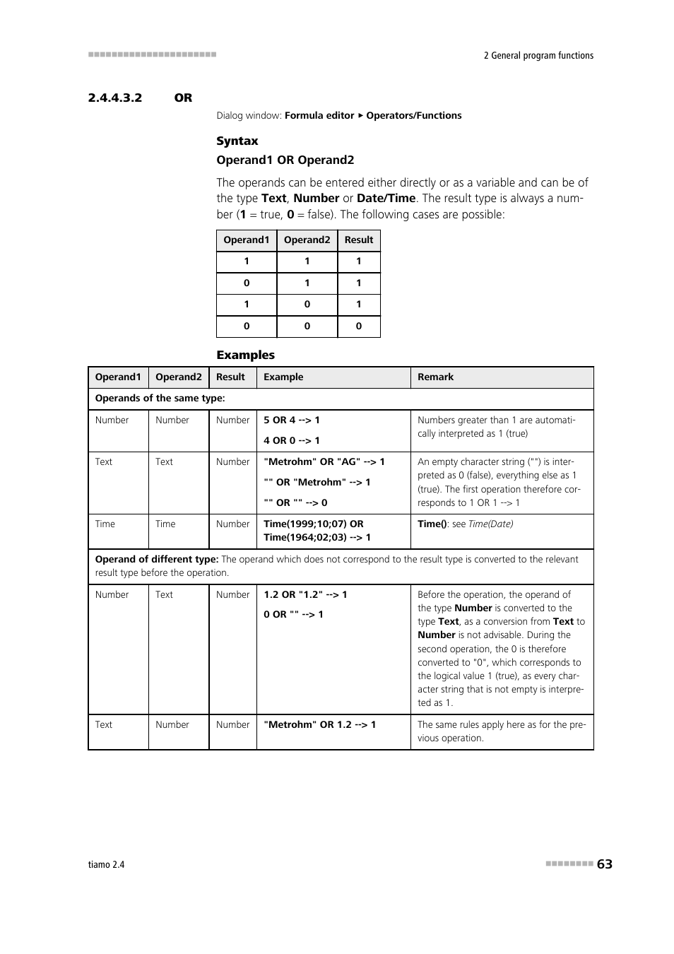 2 or, Logical or | Metrohm tiamo 2.4 Manual User Manual | Page 79 / 1717