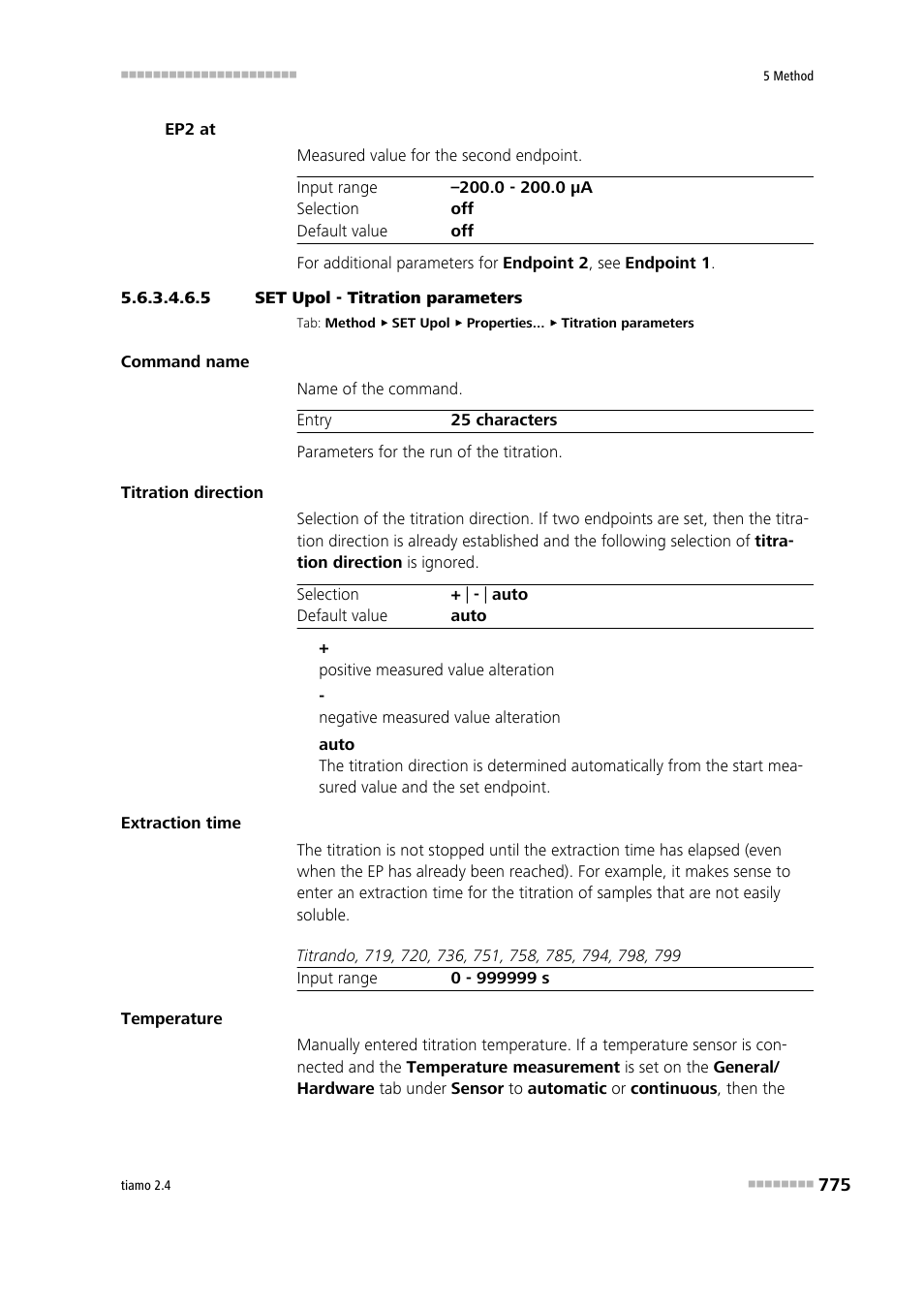 5 set upol - titration parameters, Titration parameters | Metrohm tiamo 2.4 Manual User Manual | Page 791 / 1717