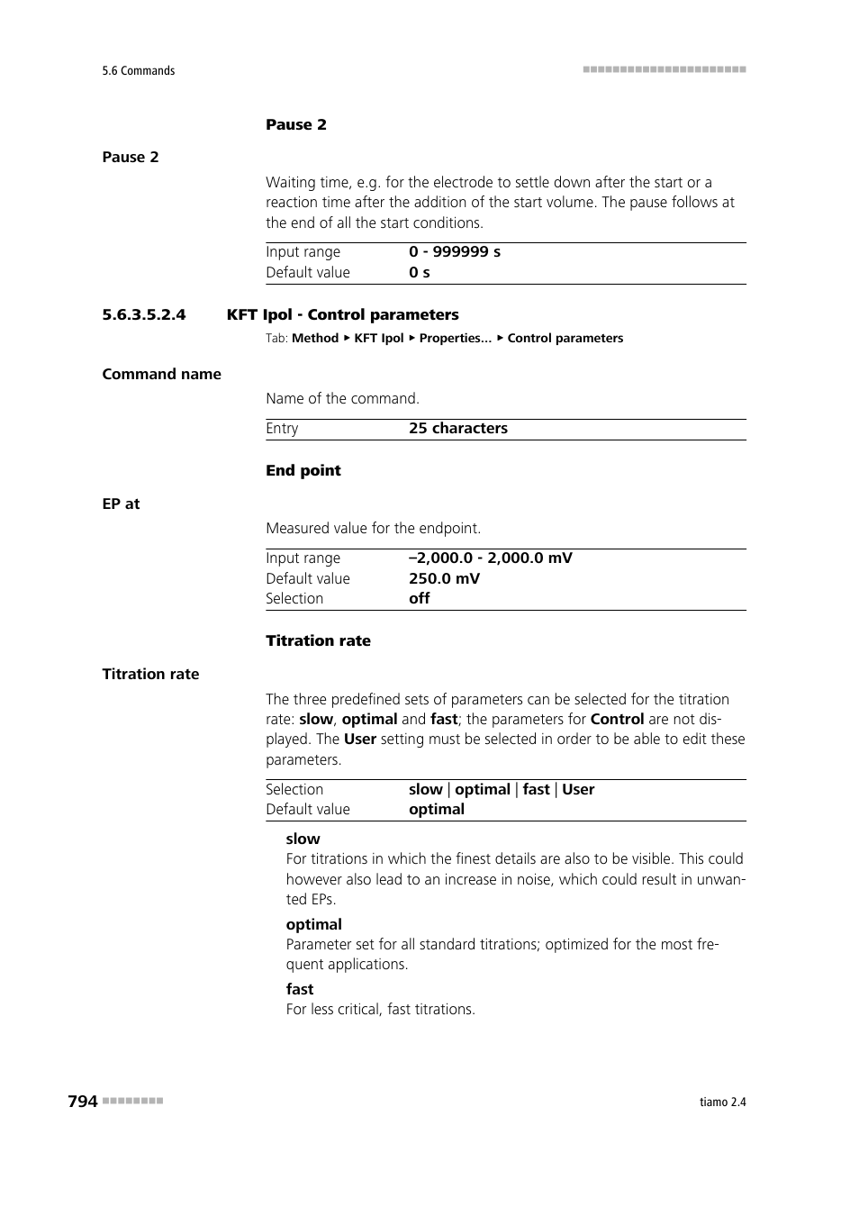 4 kft ipol - control parameters, Control parameters | Metrohm tiamo 2.4 Manual User Manual | Page 810 / 1717