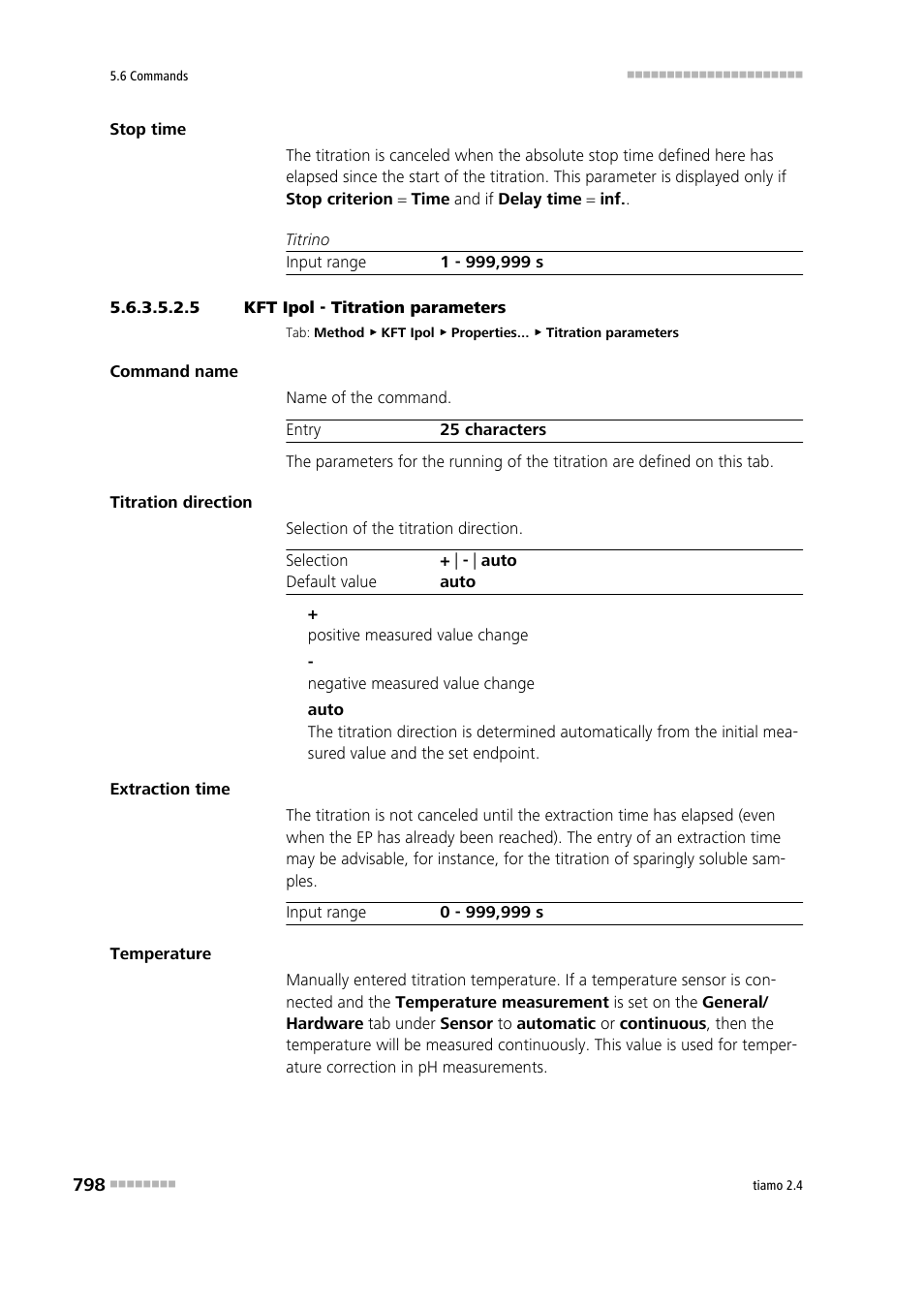 5 kft ipol - titration parameters, Titration parameters | Metrohm tiamo 2.4 Manual User Manual | Page 814 / 1717