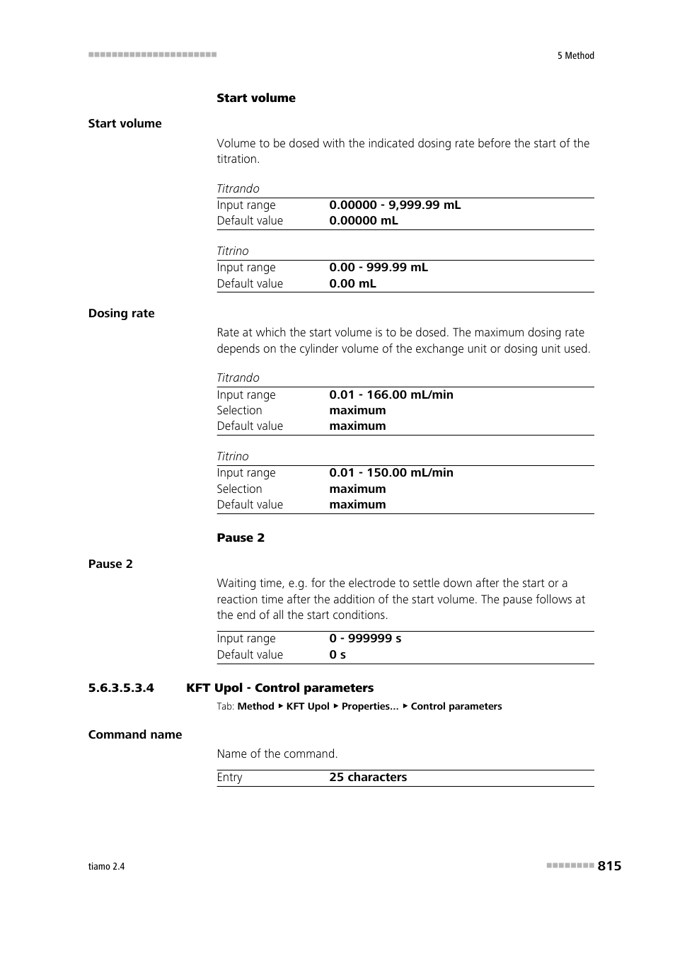 4 kft upol - control parameters, Control parameters | Metrohm tiamo 2.4 Manual User Manual | Page 831 / 1717