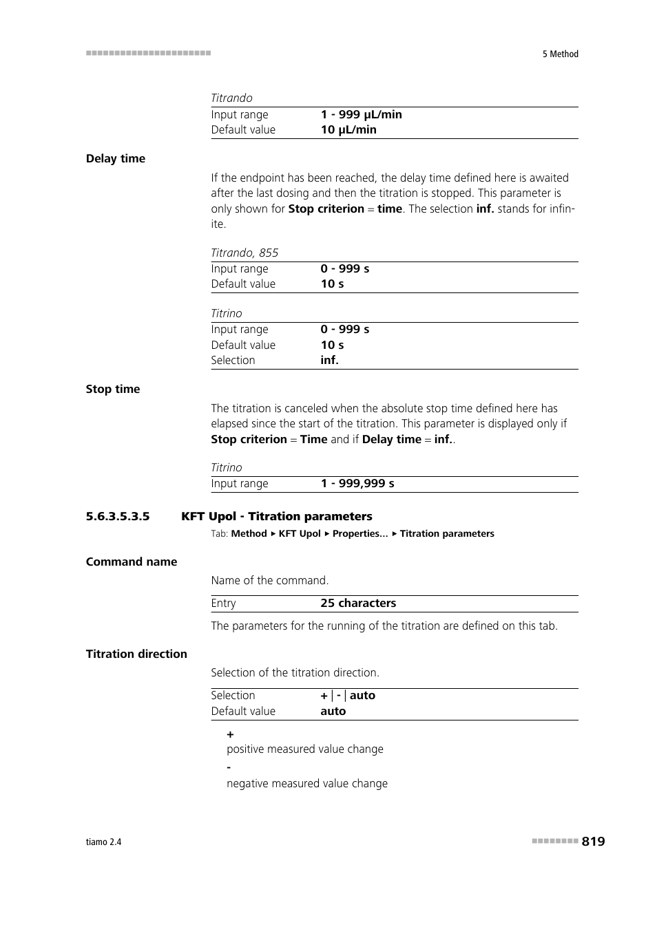 5 kft upol - titration parameters, Titration parameters | Metrohm tiamo 2.4 Manual User Manual | Page 835 / 1717