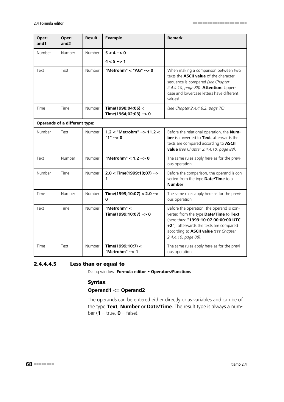 5 less than or equal to, Less than or equal to | Metrohm tiamo 2.4 Manual User Manual | Page 84 / 1717