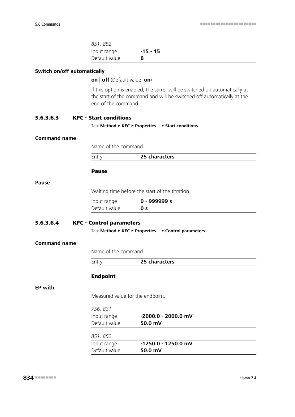 3 kfc - start conditions, 4 kfc - control parameters, Start conditions | Control parameters | Metrohm tiamo 2.4 Manual User Manual | Page 850 / 1717