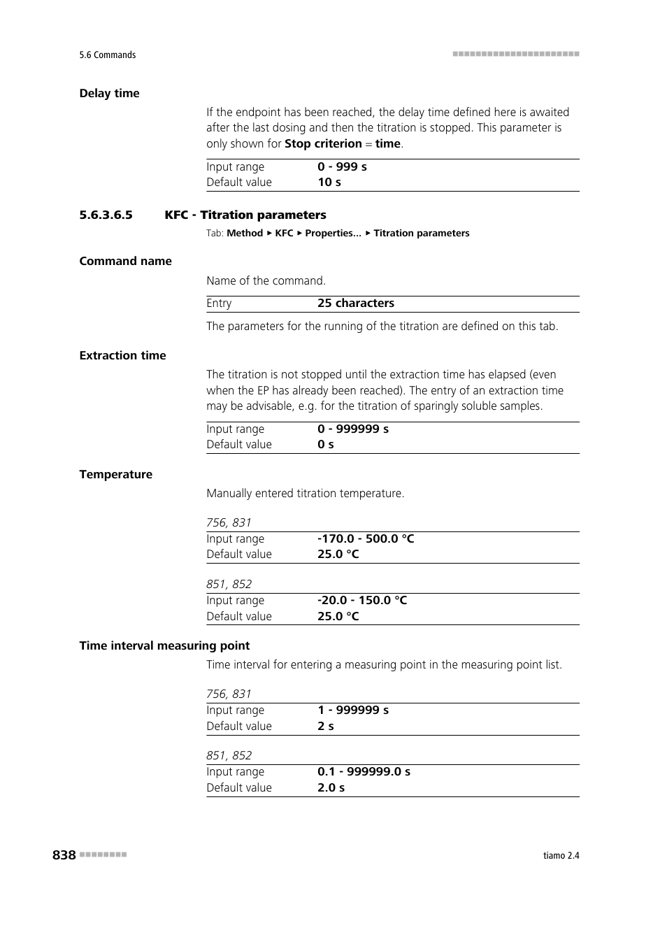 5 kfc - titration parameters, Titration parameters | Metrohm tiamo 2.4 Manual User Manual | Page 854 / 1717