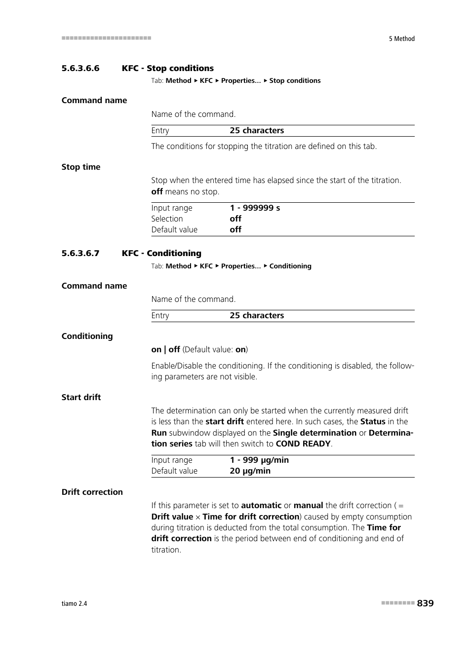 6 kfc - stop conditions, 7 kfc - conditioning, Stop conditions | Conditioning | Metrohm tiamo 2.4 Manual User Manual | Page 855 / 1717