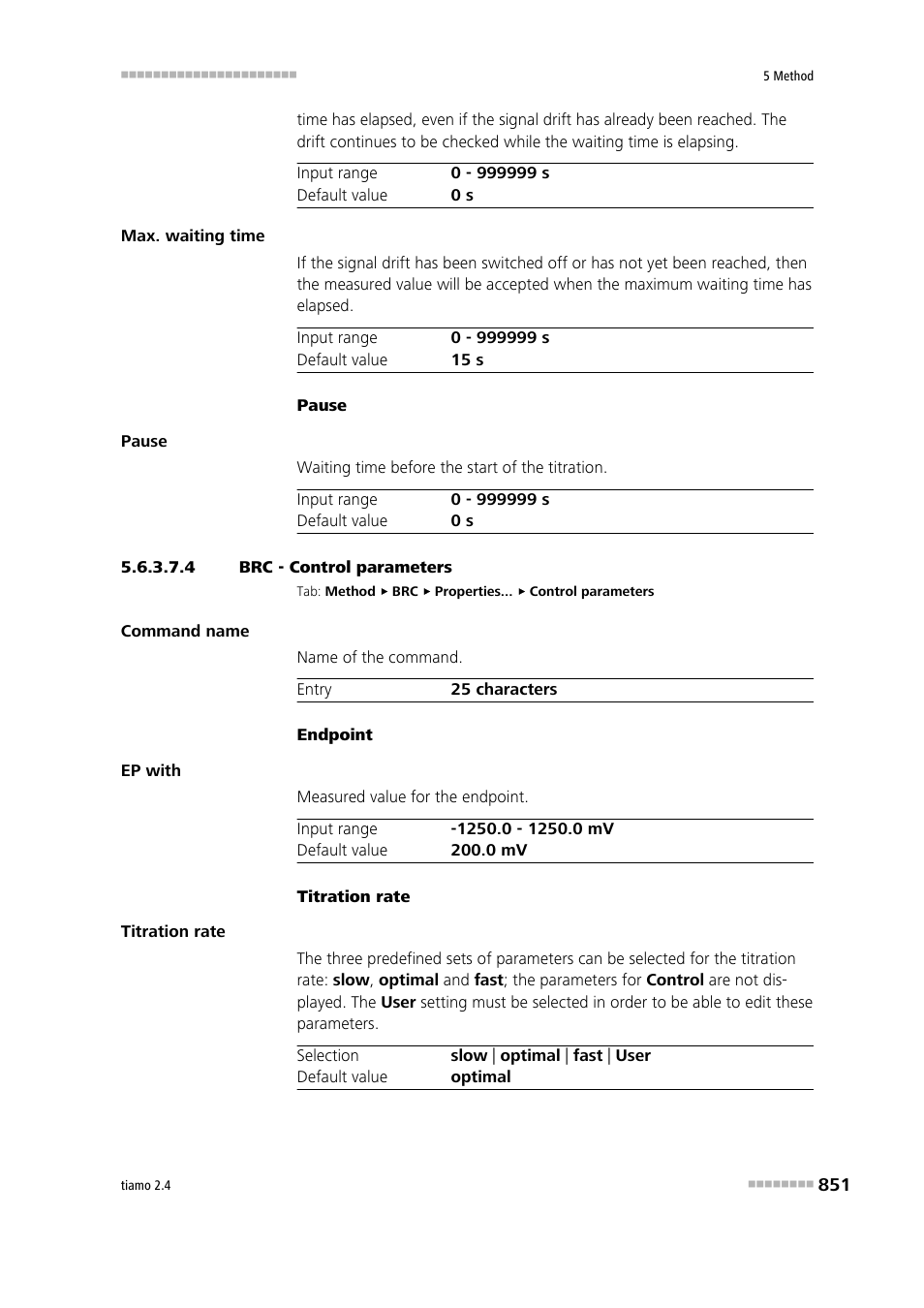 4 brc - control parameters, Control parameters | Metrohm tiamo 2.4 Manual User Manual | Page 867 / 1717