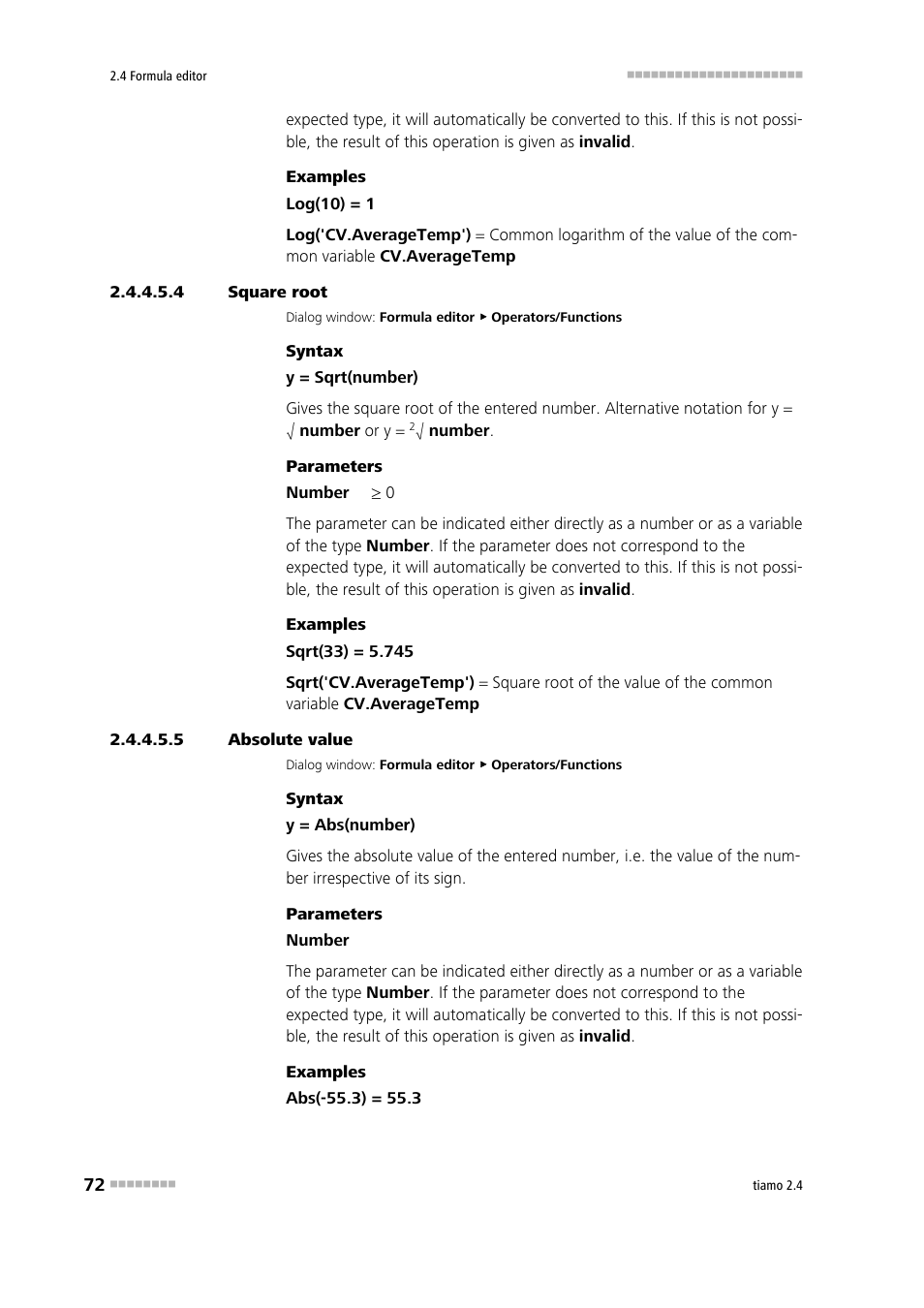 4 square root, 5 absolute value, Square root | Absolute value | Metrohm tiamo 2.4 Manual User Manual | Page 88 / 1717