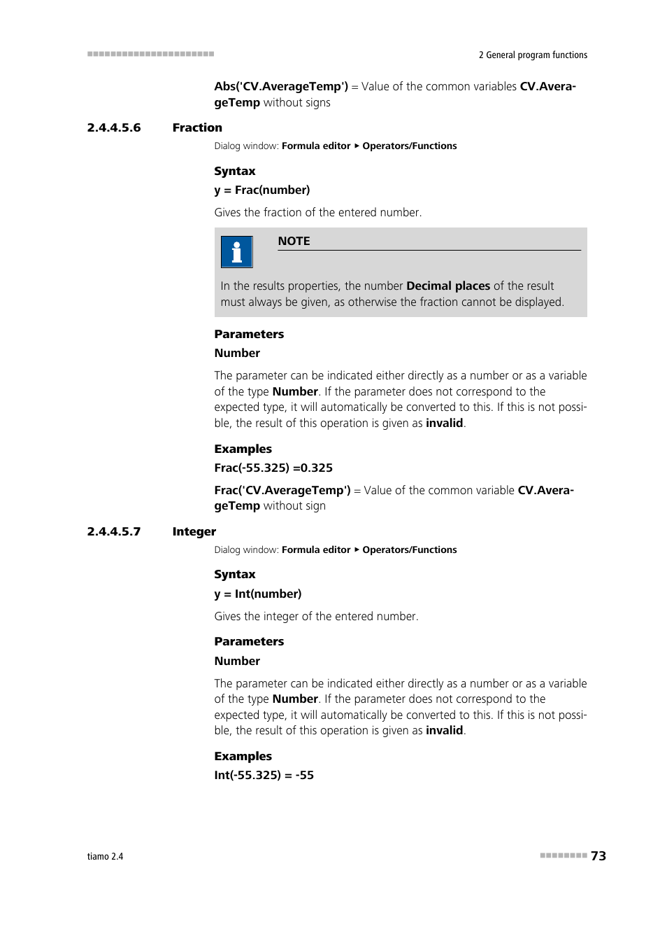 6 fraction, 7 integer, Fraction (frac) | Integer | Metrohm tiamo 2.4 Manual User Manual | Page 89 / 1717