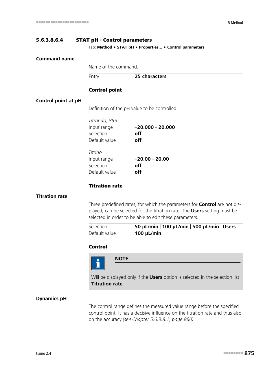 4 stat ph - control parameters, Control parameters | Metrohm tiamo 2.4 Manual User Manual | Page 891 / 1717