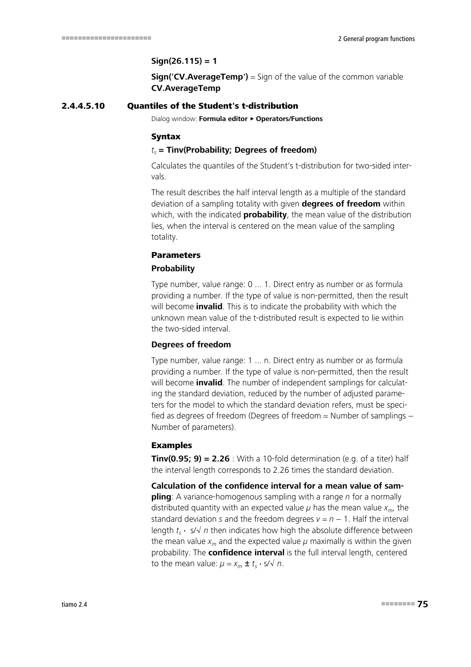 10 quantiles of the student's t-distribution, Quantiles of the student's t-distribution | Metrohm tiamo 2.4 Manual User Manual | Page 91 / 1717