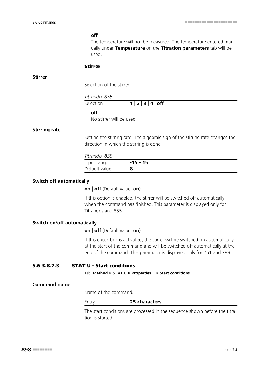 3 stat u - start conditions, Start conditions | Metrohm tiamo 2.4 Manual User Manual | Page 914 / 1717