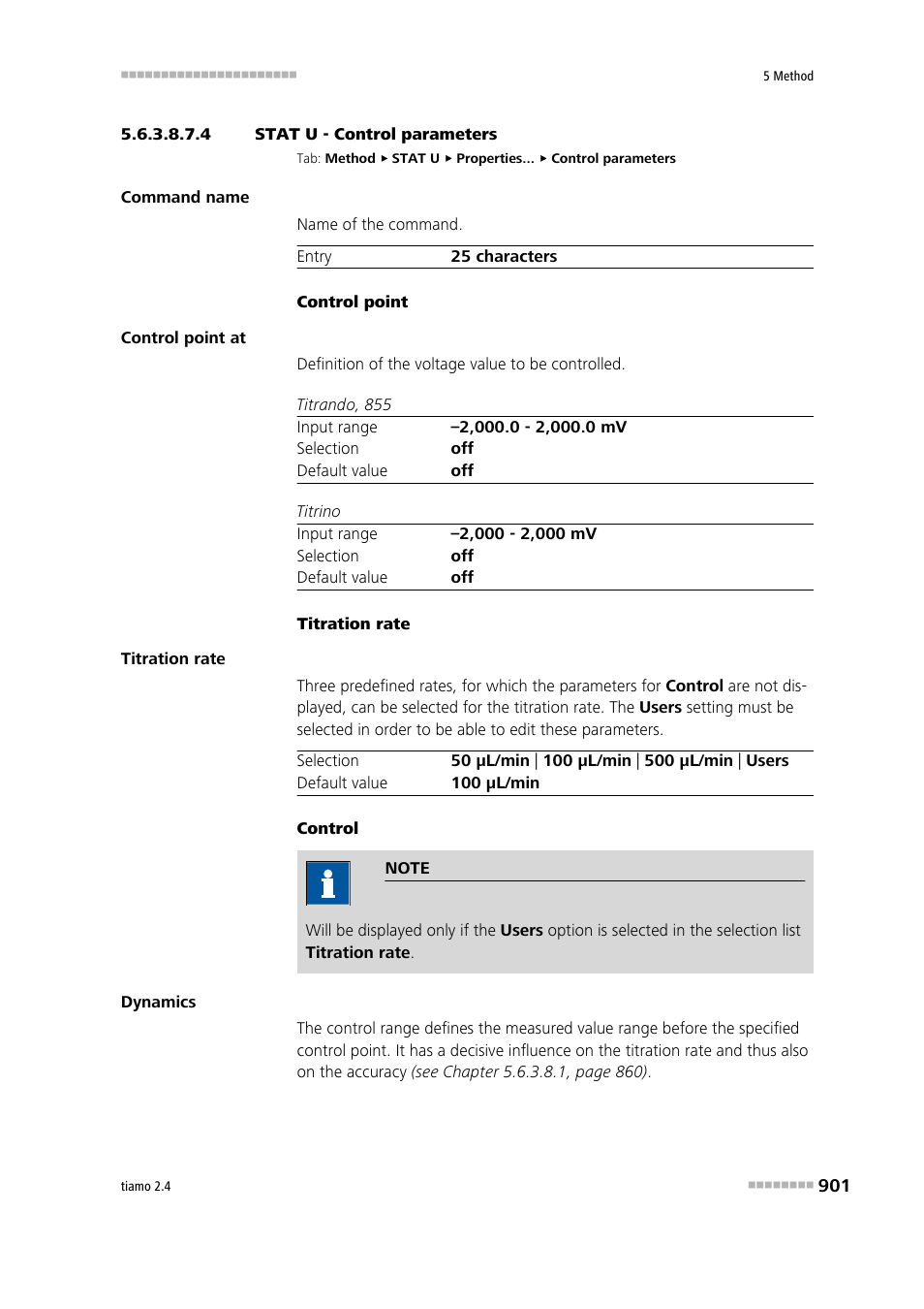 4 stat u - control parameters, Control parameters | Metrohm tiamo 2.4 Manual User Manual | Page 917 / 1717