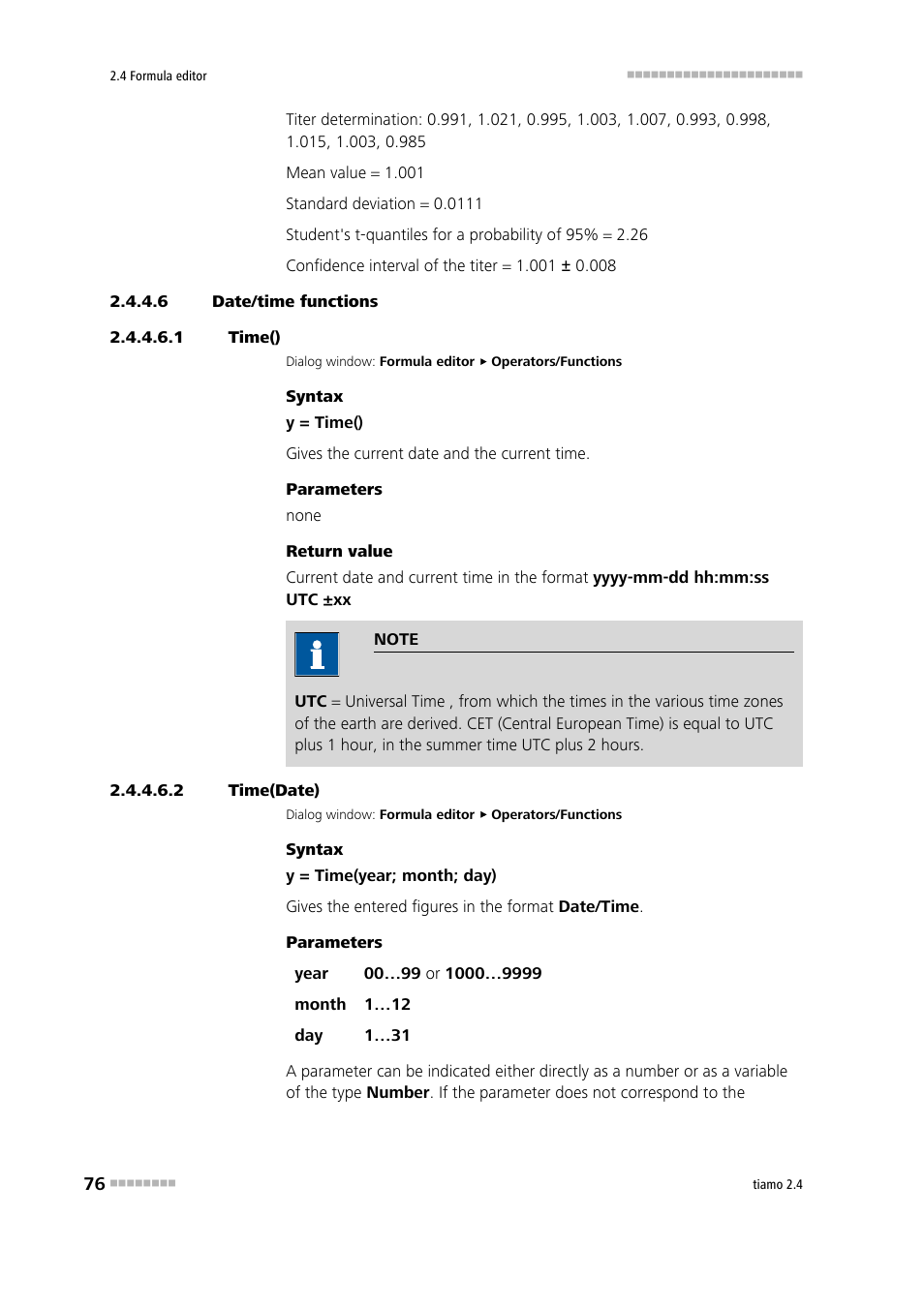 6 date/time functions, 1 time(), 2 time(date) | Time(), Time(date) | Metrohm tiamo 2.4 Manual User Manual | Page 92 / 1717