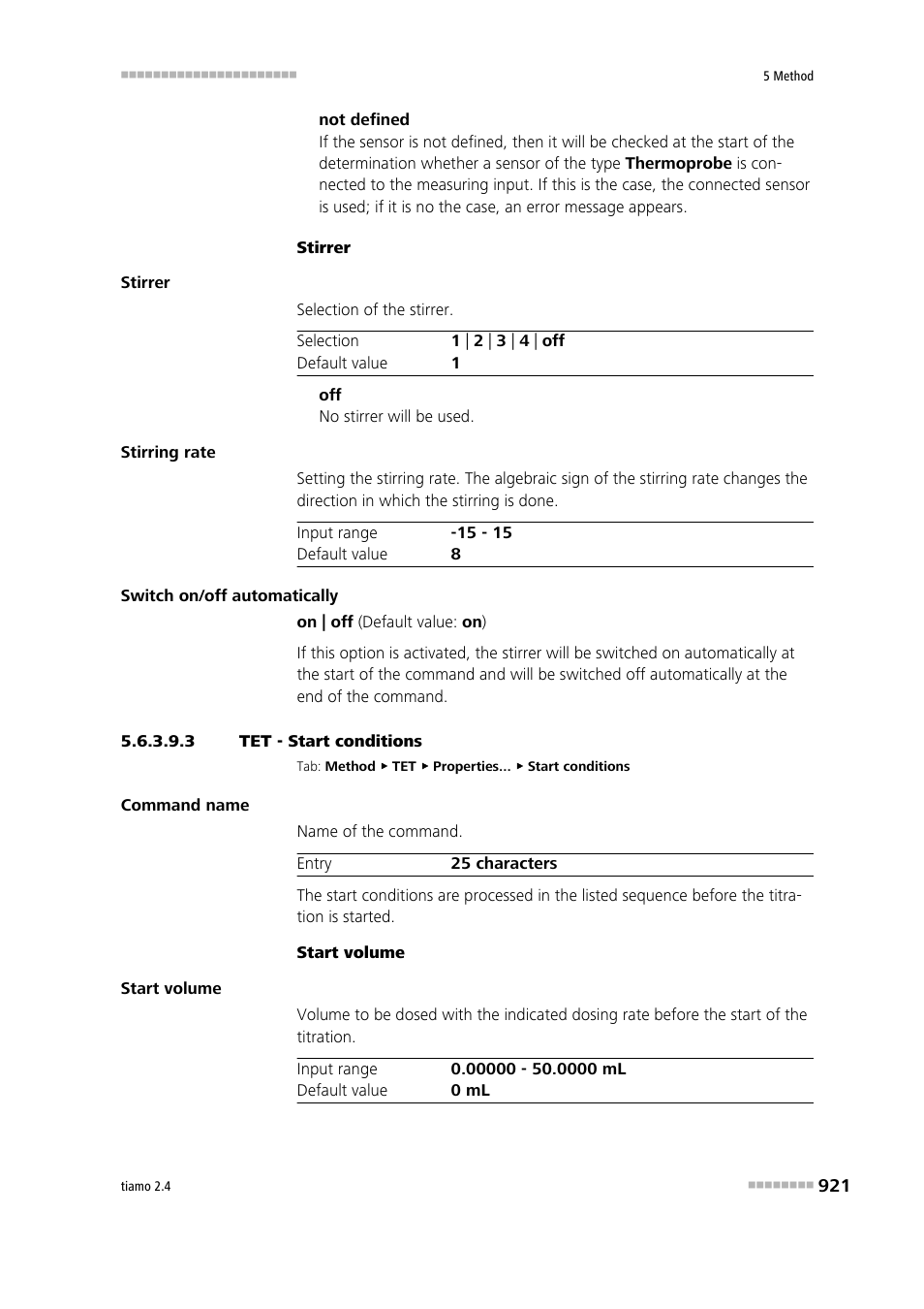 3 tet - start conditions, Start conditions | Metrohm tiamo 2.4 Manual User Manual | Page 937 / 1717