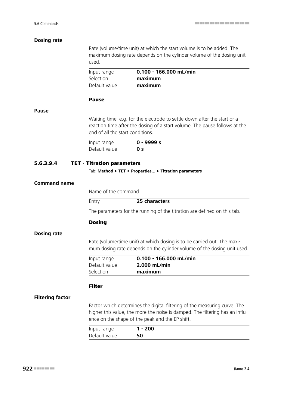 4 tet - titration parameters | Metrohm tiamo 2.4 Manual User Manual | Page 938 / 1717