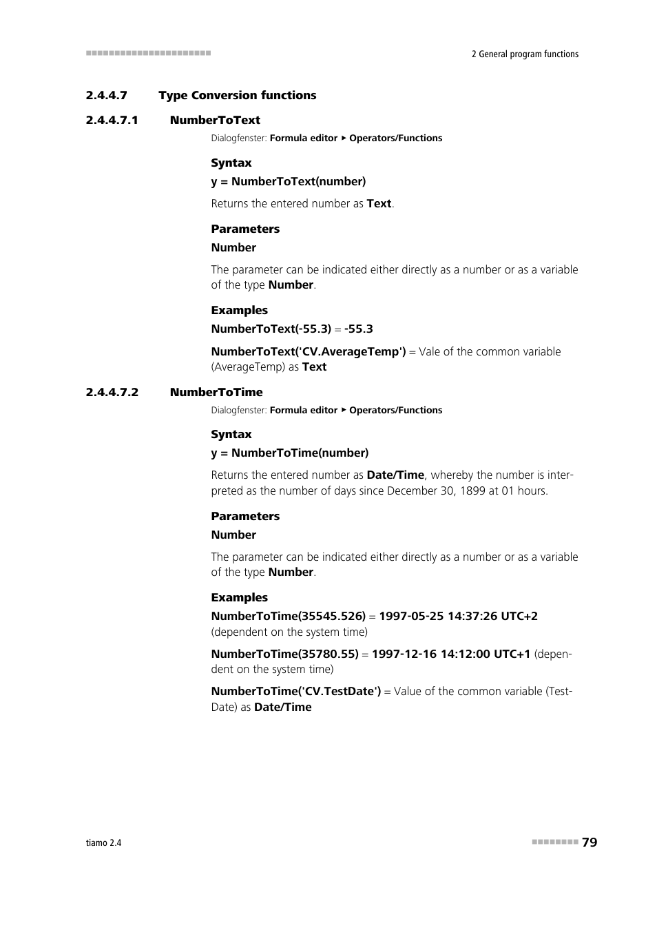 7 type conversion functions, 1 numbertotext, 2 numbertotime | Numbertotext, Numbertotime | Metrohm tiamo 2.4 Manual User Manual | Page 95 / 1717