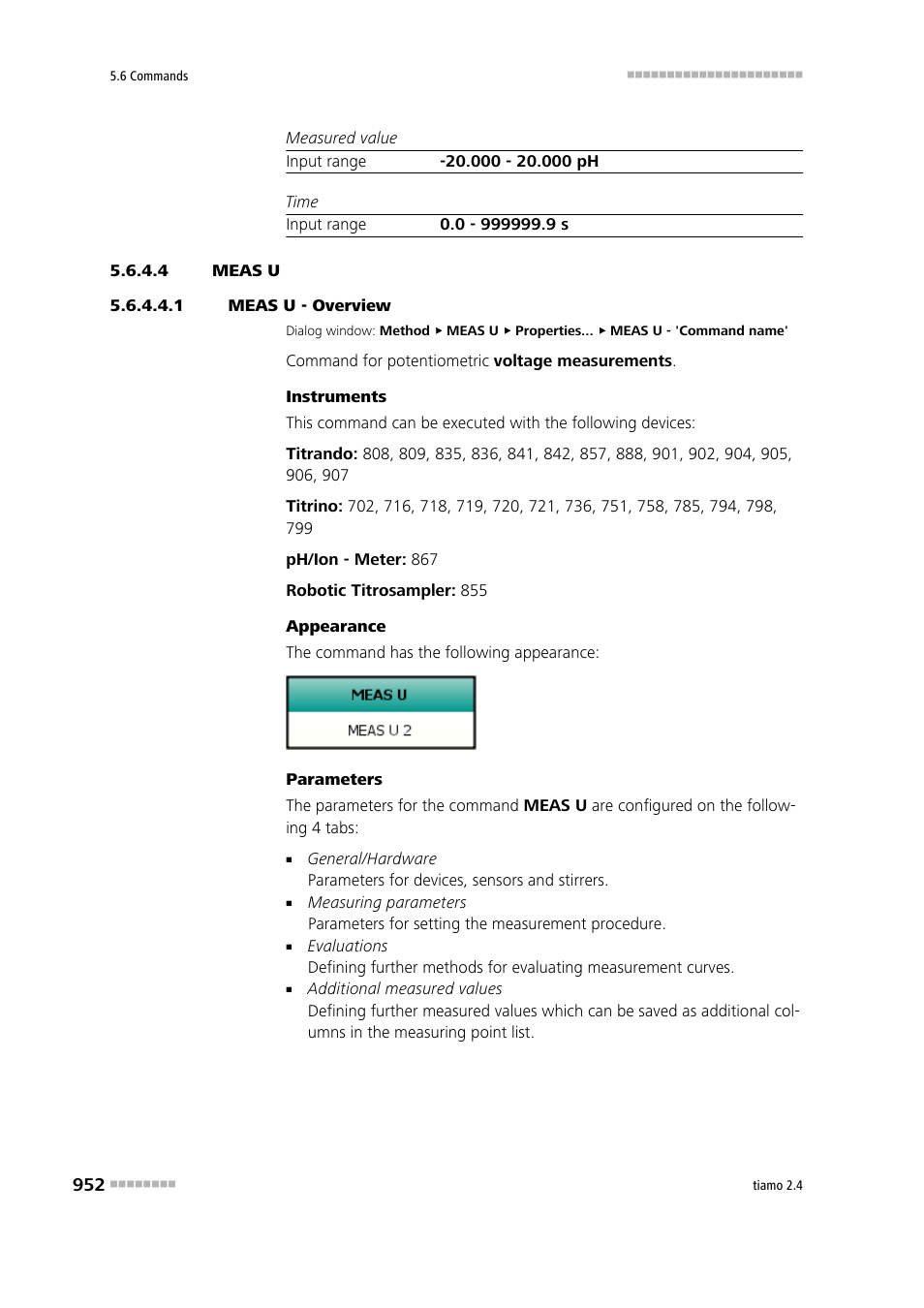 4 meas u, 1 meas u - overview, Meas u | Metrohm tiamo 2.4 Manual User Manual | Page 968 / 1717