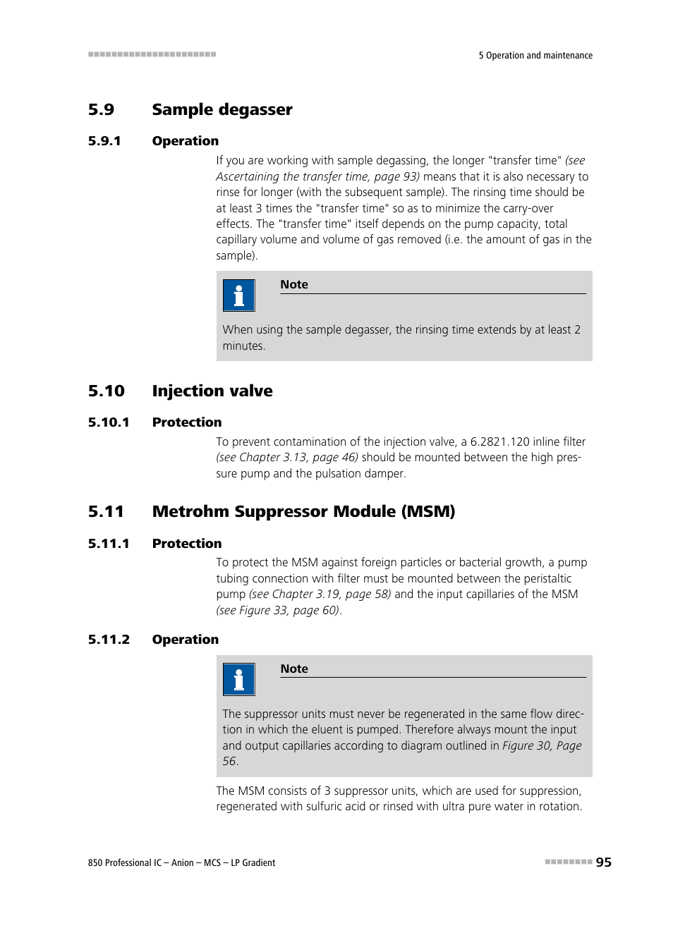 9 sample degasser, 1 operation, 10 injection valve | 1 protection, 11 metrohm suppressor module (msm), 2 operation, Sample degasser, Operation, Protection | Metrohm 850 Professional IC Anion MCS LP-Gradient User Manual | Page 105 / 153