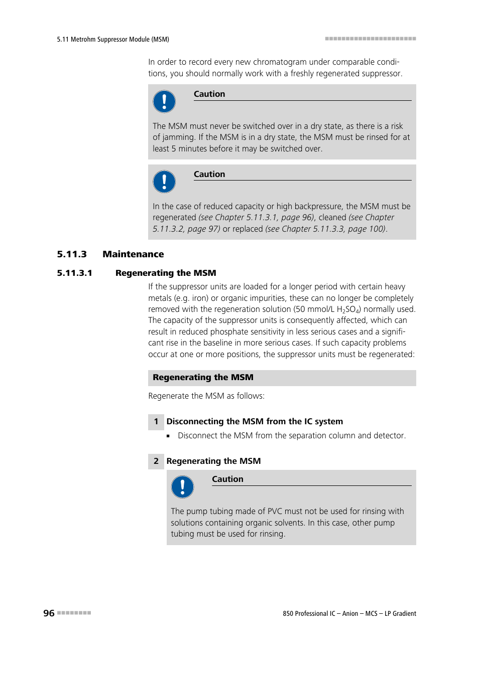 3 maintenance, 1 regenerating the msm, Maintenance | Metrohm 850 Professional IC Anion MCS LP-Gradient User Manual | Page 106 / 153