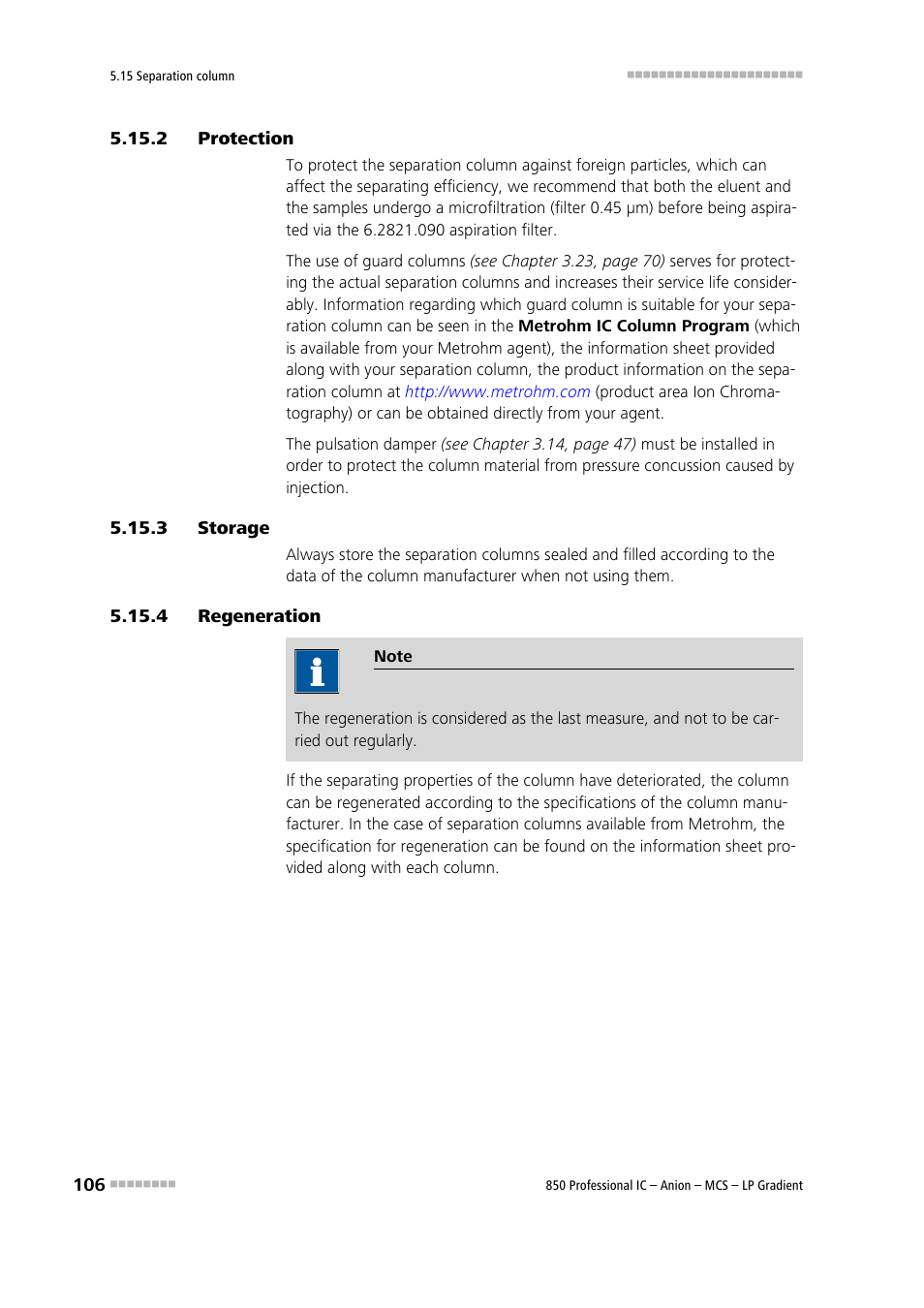 2 protection, 3 storage, 4 regeneration | Protection, Storage, Regeneration | Metrohm 850 Professional IC Anion MCS LP-Gradient User Manual | Page 116 / 153