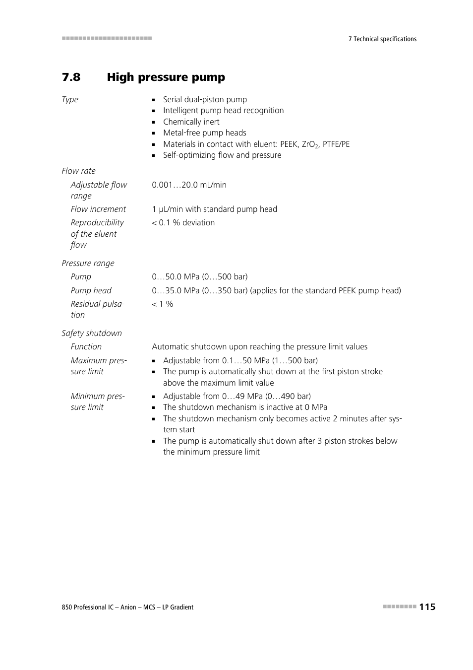 8 high pressure pump, High pressure pump | Metrohm 850 Professional IC Anion MCS LP-Gradient User Manual | Page 125 / 153