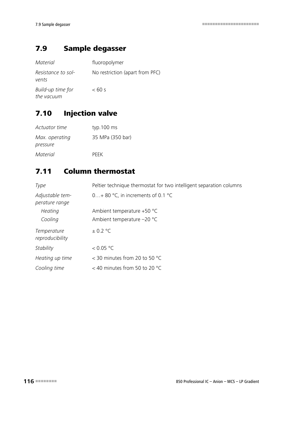 9 sample degasser, 10 injection valve, 11 column thermostat | Sample degasser | Metrohm 850 Professional IC Anion MCS LP-Gradient User Manual | Page 126 / 153