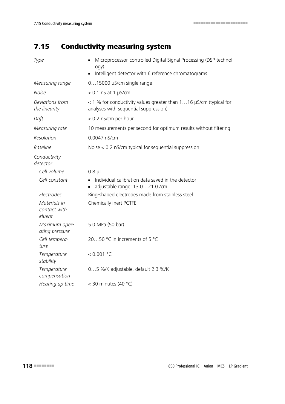 15 conductivity measuring system | Metrohm 850 Professional IC Anion MCS LP-Gradient User Manual | Page 128 / 153