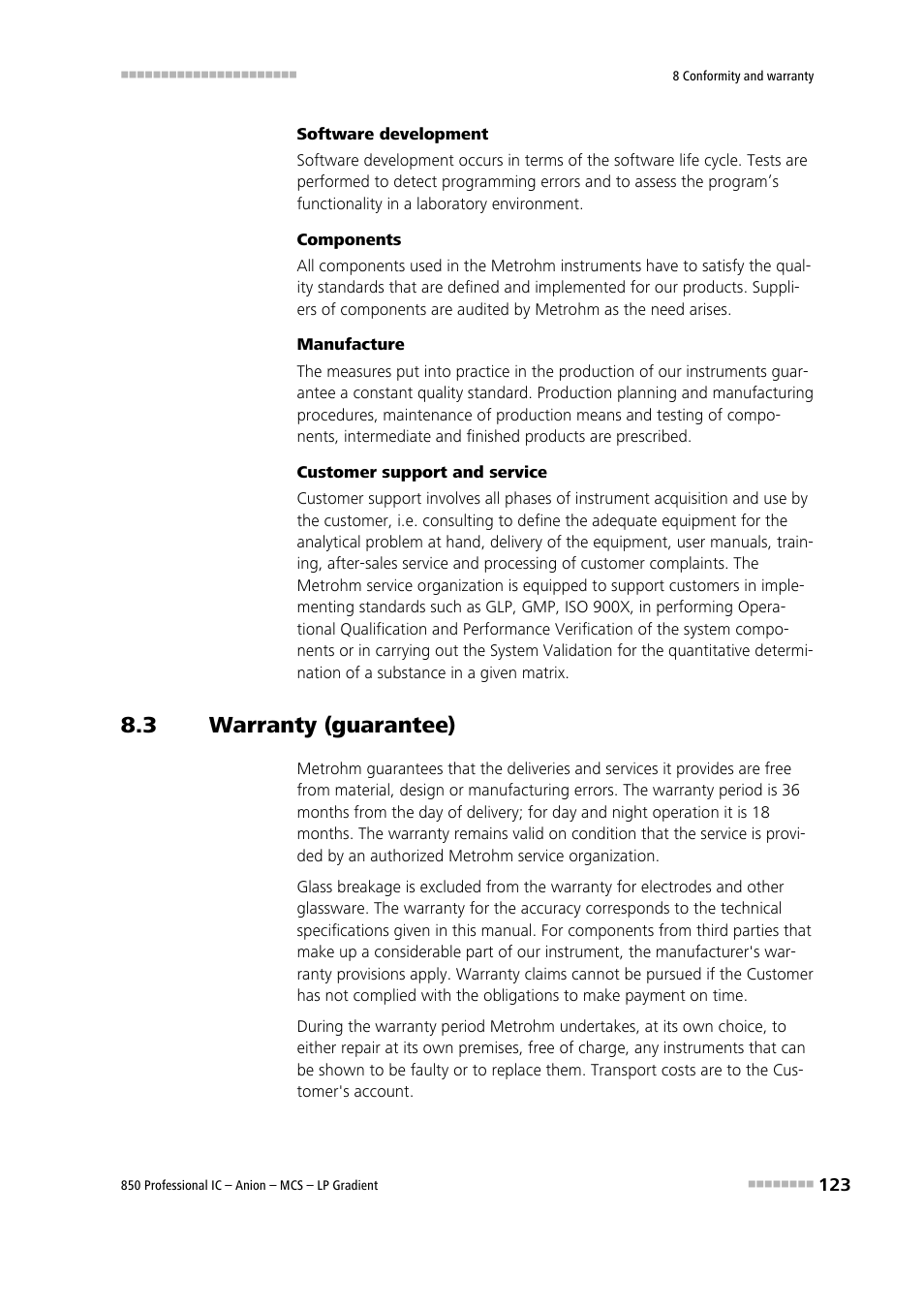 3 warranty (guarantee), Warranty (guarantee) | Metrohm 850 Professional IC Anion MCS LP-Gradient User Manual | Page 133 / 153