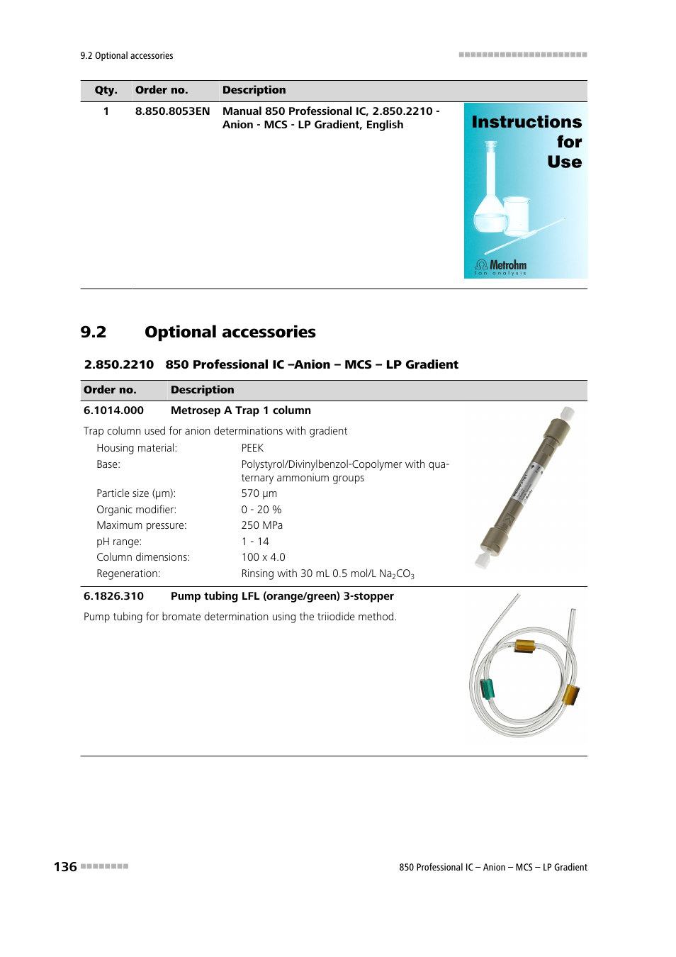 2 optional accessories, Optional accessories | Metrohm 850 Professional IC Anion MCS LP-Gradient User Manual | Page 146 / 153