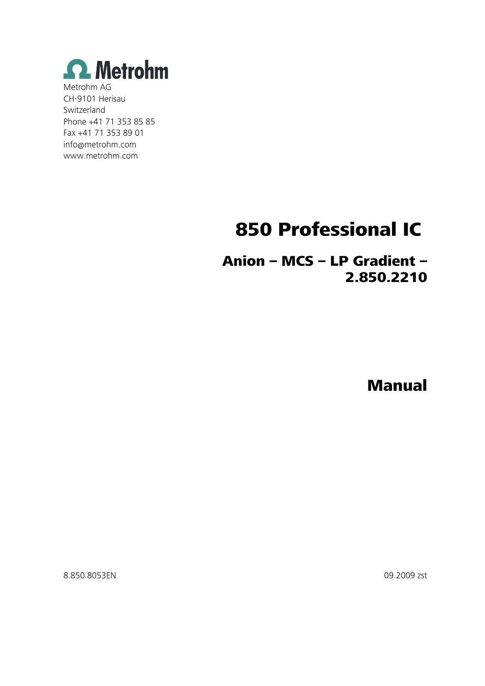 850 professional ic, Manual | Metrohm 850 Professional IC Anion MCS LP-Gradient User Manual | Page 3 / 153