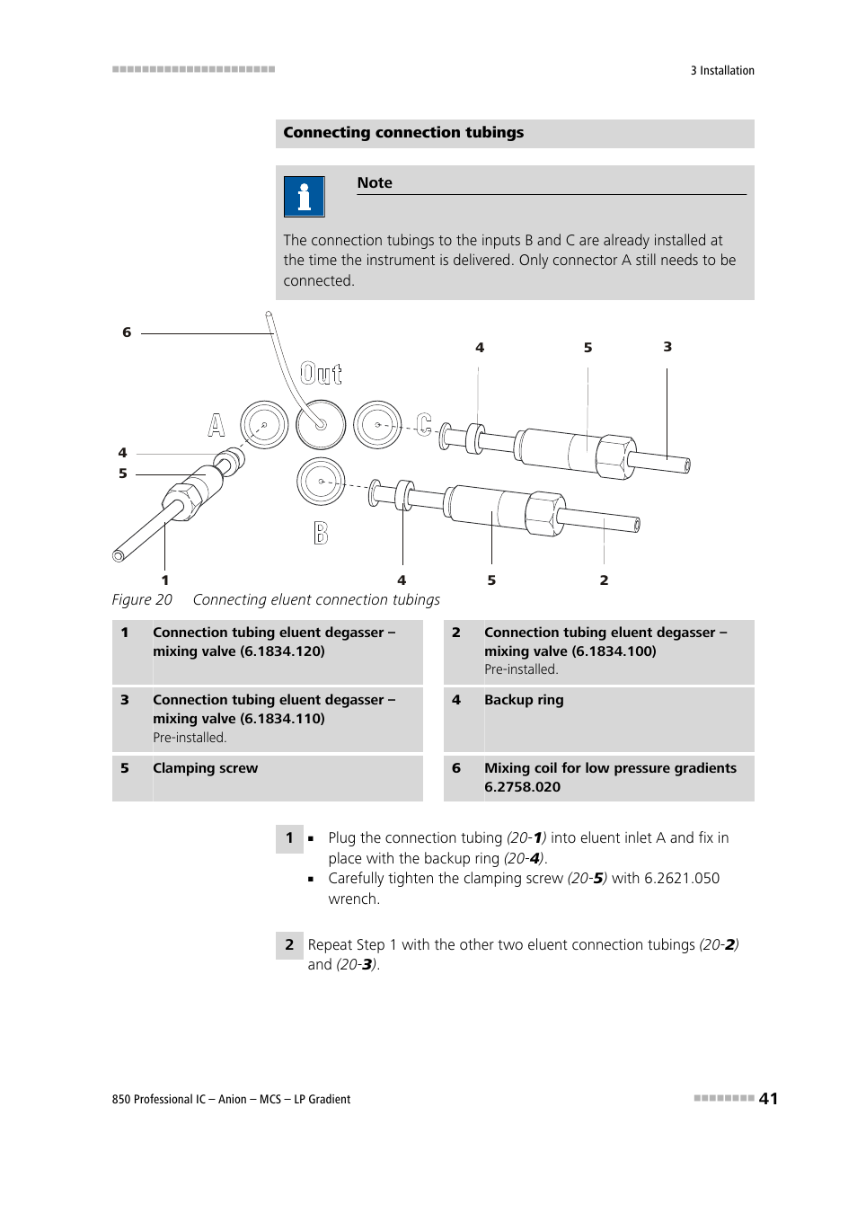 Figure 20, Connecting eluent connection tubings | Metrohm 850 Professional IC Anion MCS LP-Gradient User Manual | Page 51 / 153
