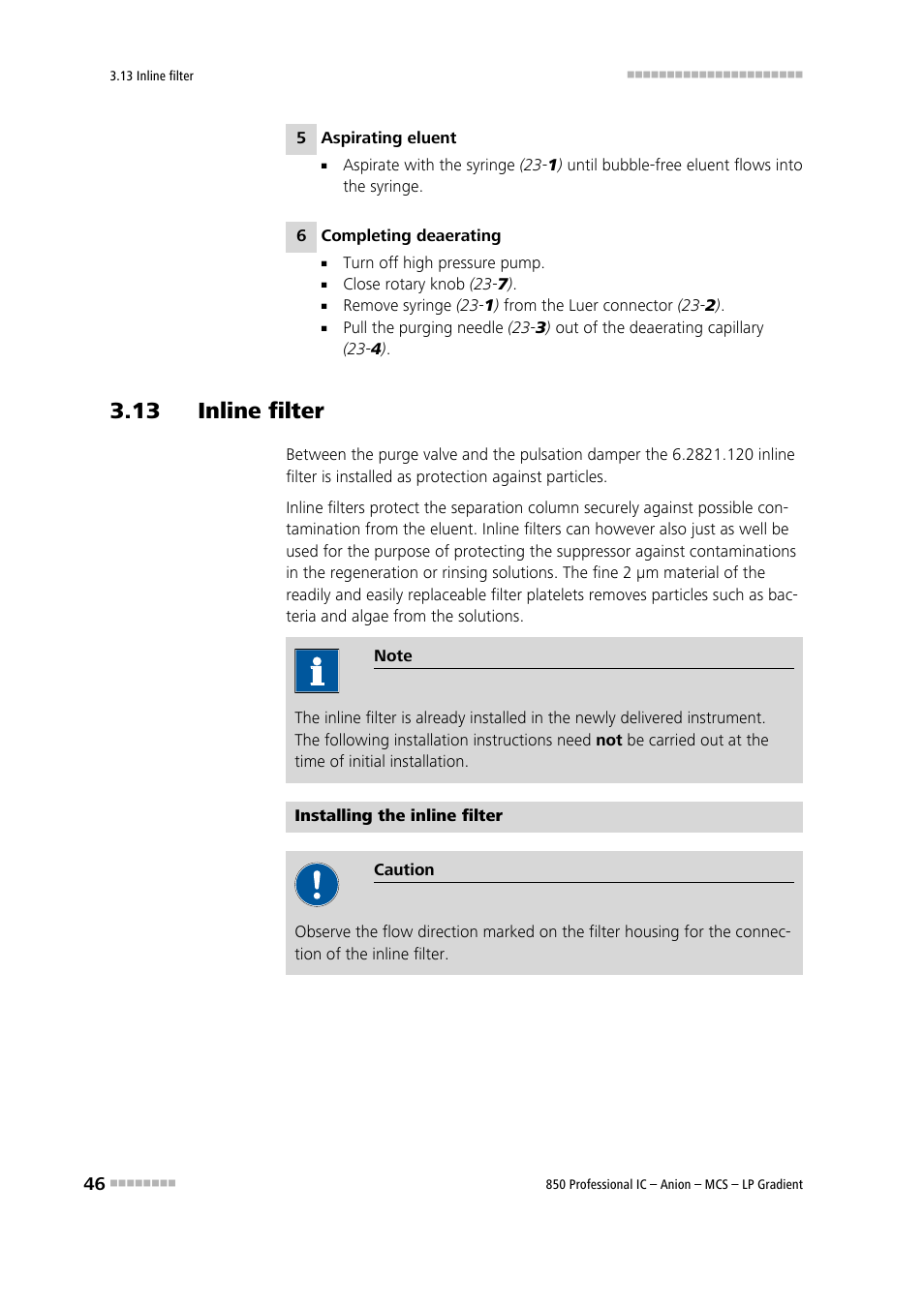 13 inline filter | Metrohm 850 Professional IC Anion MCS LP-Gradient User Manual | Page 56 / 153