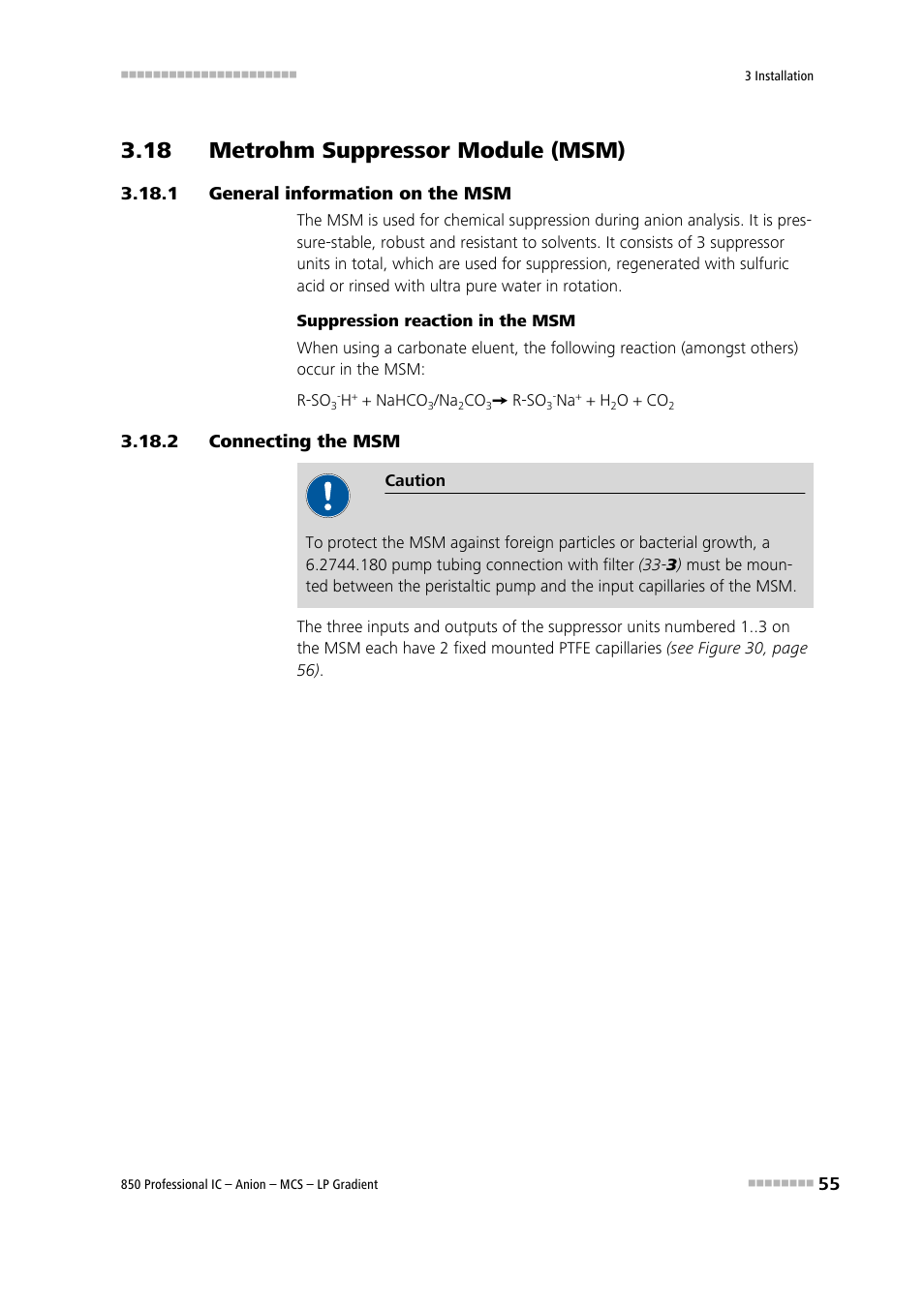 18 metrohm suppressor module (msm), 1 general information on the msm, 2 connecting the msm | General information on the msm, Connecting the msm | Metrohm 850 Professional IC Anion MCS LP-Gradient User Manual | Page 65 / 153