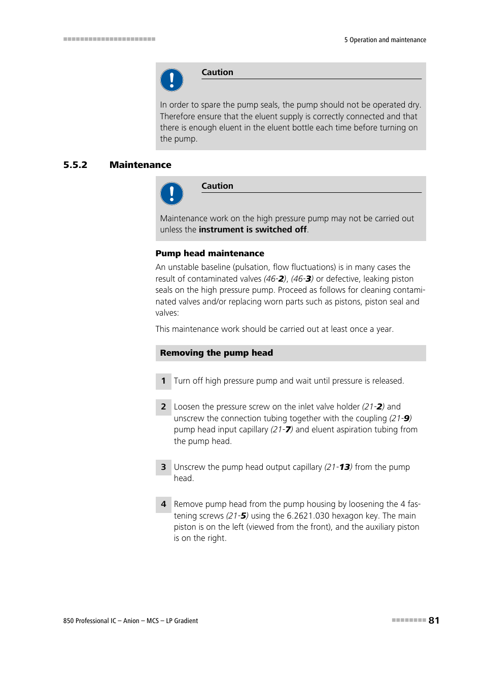 2 maintenance, Maintenance | Metrohm 850 Professional IC Anion MCS LP-Gradient User Manual | Page 91 / 153