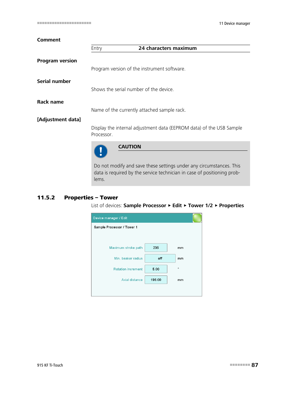 2 properties – tower, Properties – tower | Metrohm 915 KF Ti-Touch User Manual | Page 101 / 382