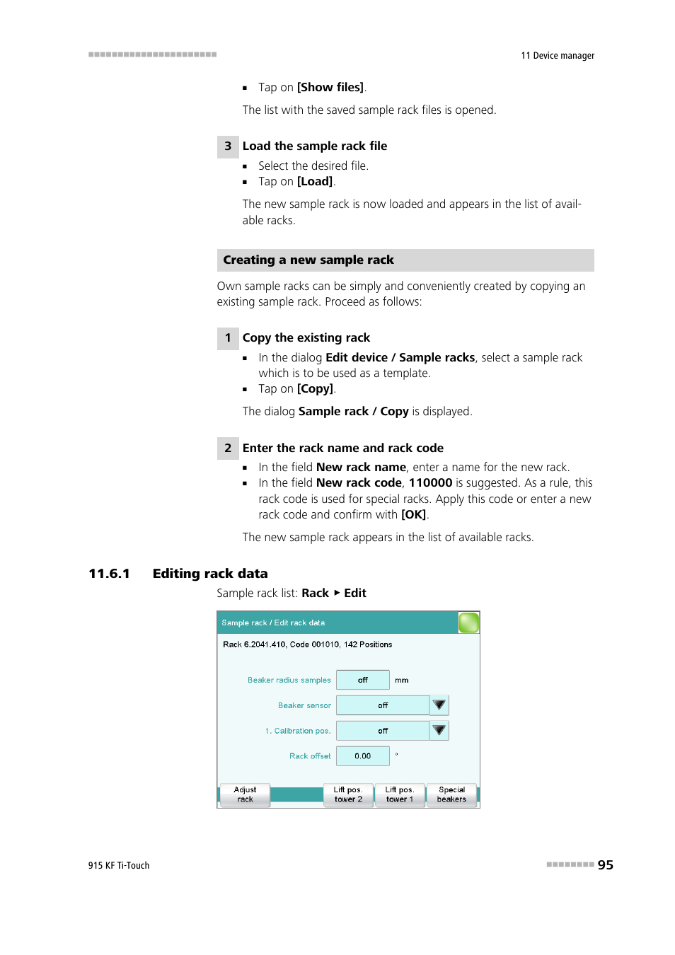 1 editing rack data, Editing rack data | Metrohm 915 KF Ti-Touch User Manual | Page 109 / 382