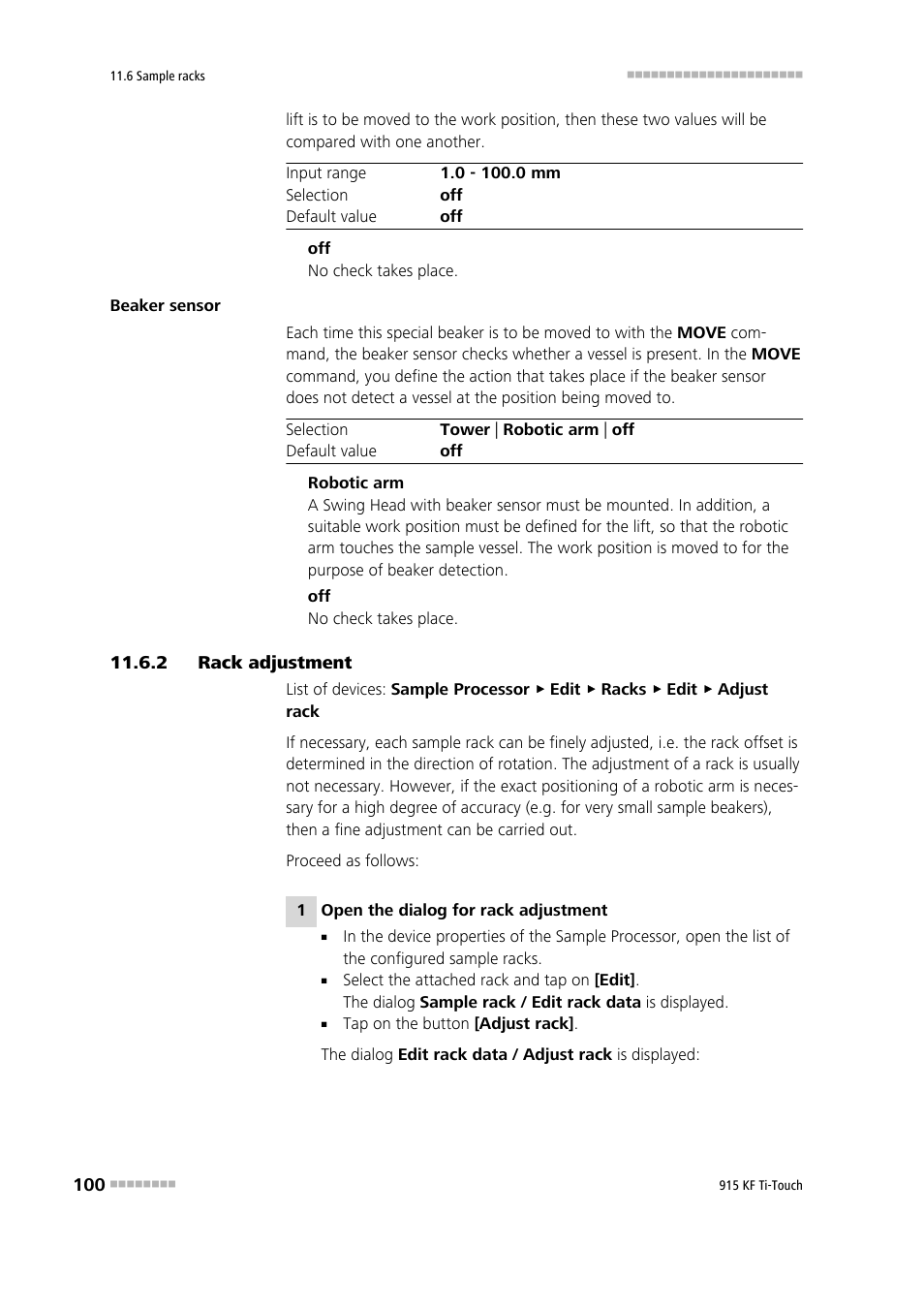 2 rack adjustment, Rack adjustment | Metrohm 915 KF Ti-Touch User Manual | Page 114 / 382